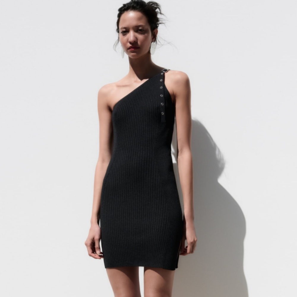 Zara Buckle Asymmetric Knit Mini Dress